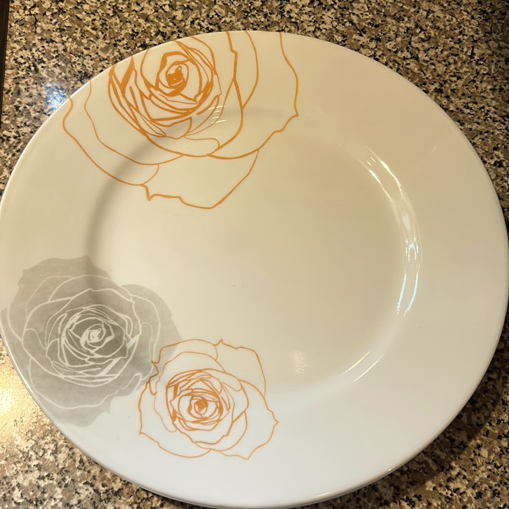 Corelle (4) Vitrelle Soleil Rose 10.75” dinner plates, set of four